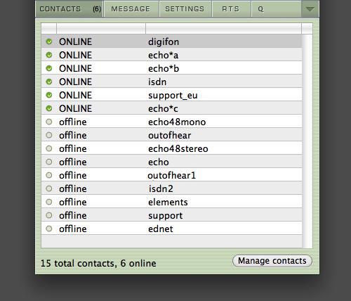 2 Establishing a session Upon logging in, the Contacts panel will list the users you have chosen to display in your Contacts list.