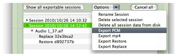 Activity panel: Export session options This powerful feature of the Q Manager allows the export of the stored session data from the Sending side.