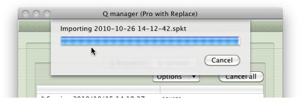 The Q Manager will import the data: When a Restore or Replace session has been exported and