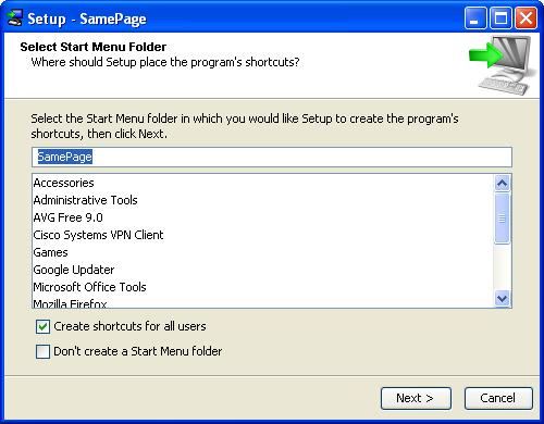 A default value of installation directory is shown, user can enter any other