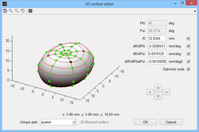 8.2 3D-editor Fig. 8.2 3D-editor (Fig. 8.2) is used for editing of optical elements with free-form surfaces. Spline nodes are denoted by square markers.