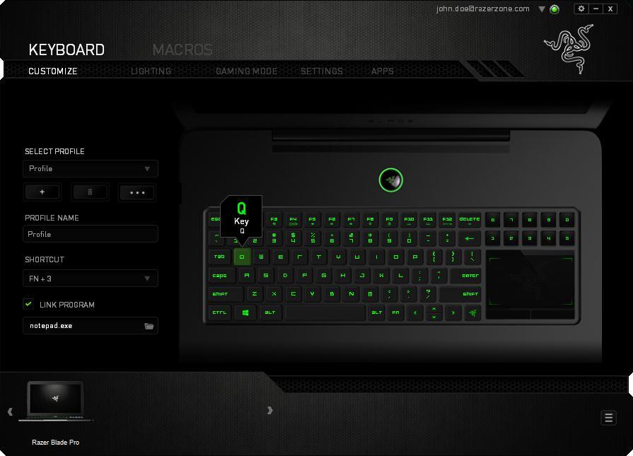 5. CONFIGURING YOUR RAZER BLADE PRO Disclaimer: The features listed here require you to log in to Razer Synapse 2.0.