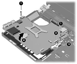 4. From the optical drive connector (2), disconnect the optical drive cable (3). 5.