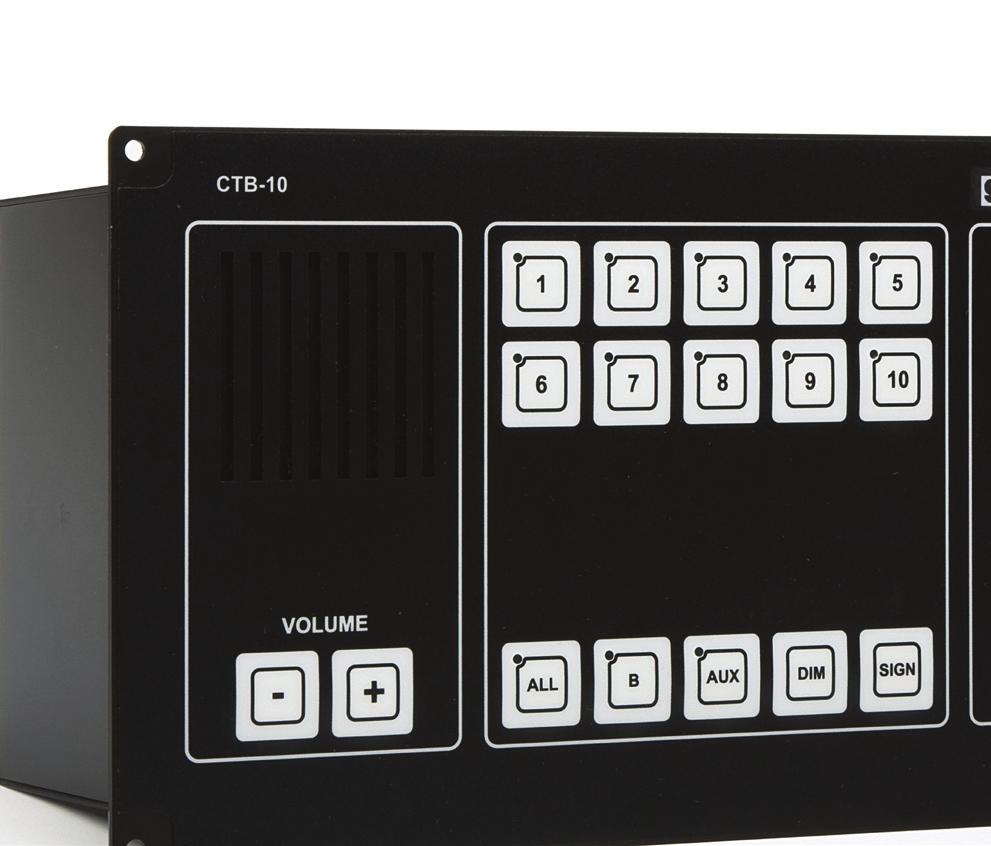 CTB-0 W/V0 panel units AUX / Alarm input Output to Public Address system 24 VDC power supply Size (WxHxD): 300 x 60 x 56 mm Weight:.