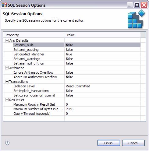 Configuring SQL Execution Parameters If you do not want to use the default execution options provided by PowerSQL, use the SQL Session Options dialog to modify the configuration parameters that