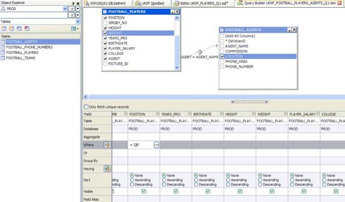 QUERY BUILDER Toad s Query Builder feature lets you generate SQL by dragging and dropping tables onto its canvas and clicking a few checkboxes, as illustrated
