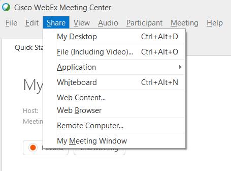 The Share menu gives the Presenter access to collaboration features.