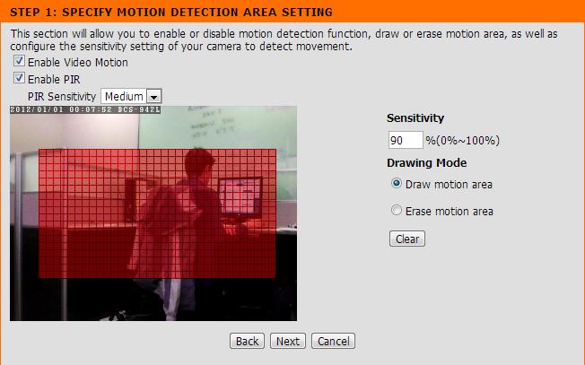 . Enable Video Motion: Select this box to enable the motion detection feature of your camera. Enable PIR: When this option is selected, use PIR (passive infrared) to detect motion.