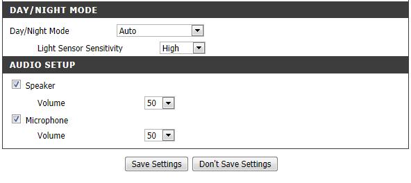 Section 3 - Configuration Day/Night Mode: Select a method of switching between day and night modes: Auto: This will automatically switch between day and night mode based on the amount of ambient