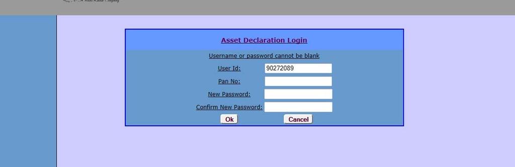 Figure 3: Screen for resetting password. From reset password screen user may click cancel button to return back to login screen without resetting password. 3.4 Wrong Credentials At any point of time during the login process, if wrong credentials are given screen will not change and appropriate message will be displayed.