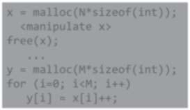 Referencing Freed Blocks x = malloc(n*of(int)); <manipulate x> free(x);.