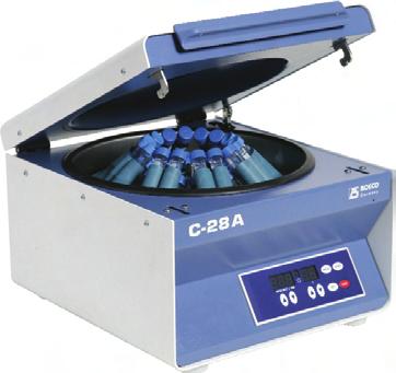 The centrifuge has a brushless frequency drive (no carbon brushes). A special locking device allows effortless opening and closing of the lid with just one hand.