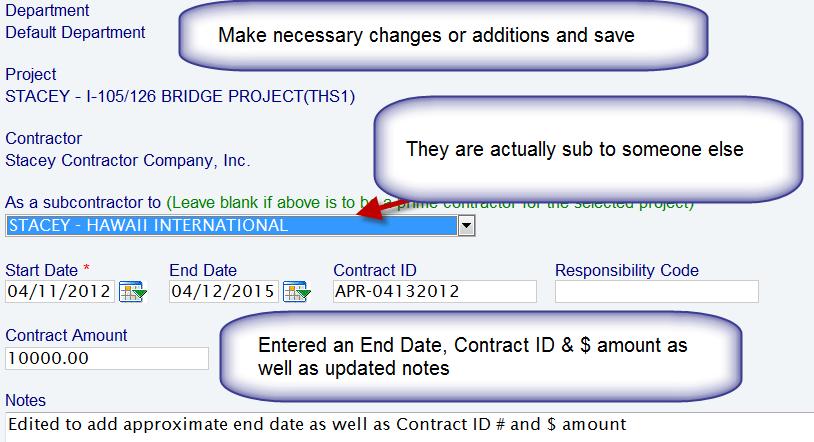 Edited and saved now list shows the Contract ID and Contract