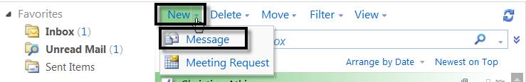 Create/Sending a Message Click on the New button on the toolbar and choose Message. Type an email address in the To field.