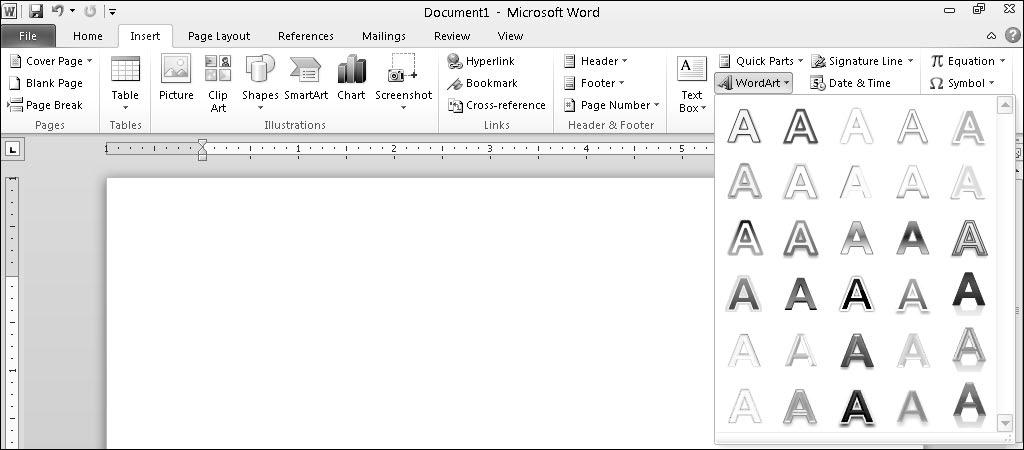 Chapter 7: Designing Your Pages 131 Figure 7-19: The WordArt menu displays different graphical styles to display your text. 4. Click a WordArt style.