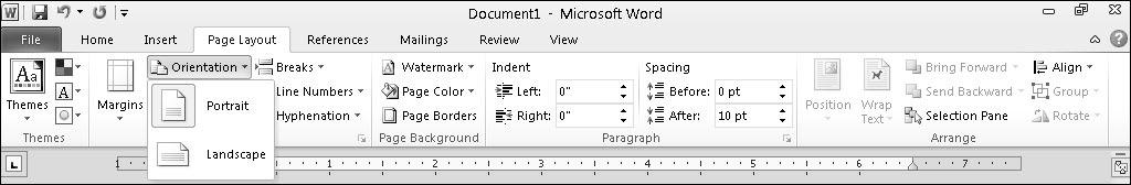 Chapter 7: Designing Your Pages 135 Figure 7-23: The Size menu lists different page sizes you can use. 3. Click the page size you want. Word displays your document based on the new page size.