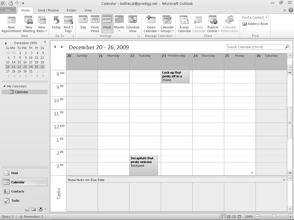 308 Part V: Getting Organized with Outlook 9. Click the Save & Close icon in the Actions group. Outlook displays your appointment in Day, Week, or Month view of the calendar, as shown in Figure 15-3.