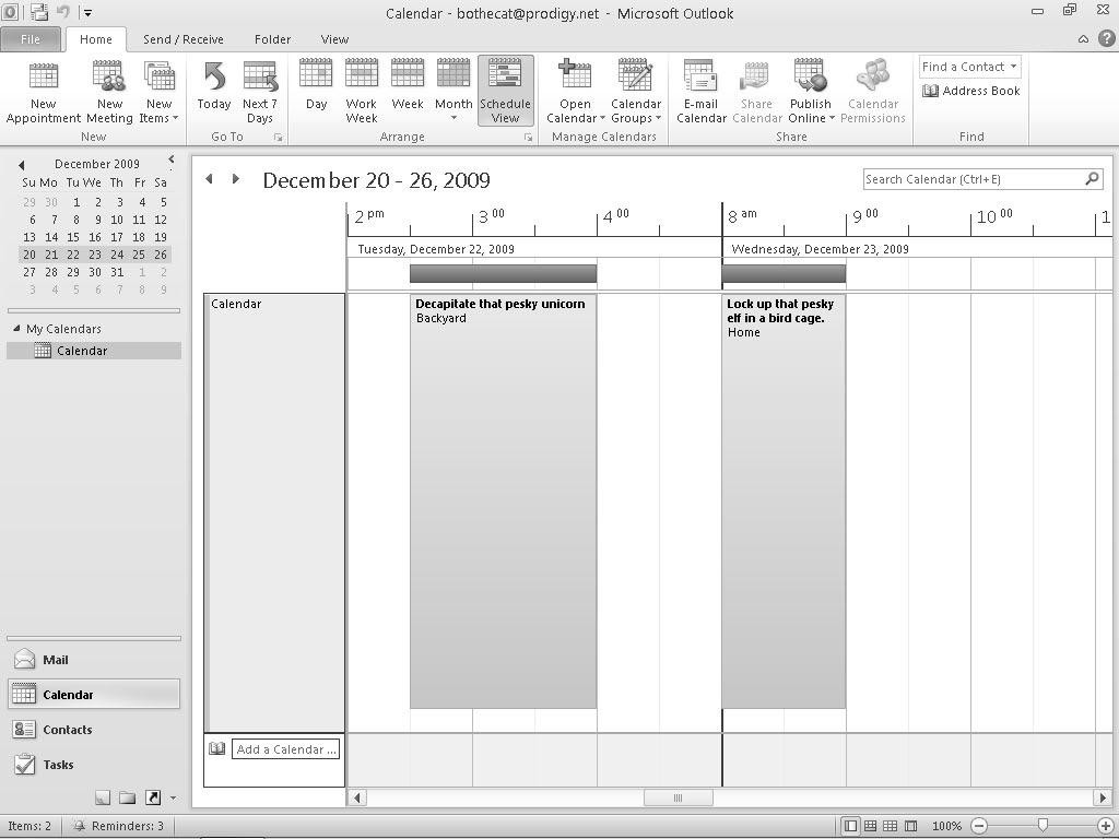 Chapter 15: Calendars, Contacts, and Tasks 309 Figure 15-4: The Schedule View lets you see all appointments on a single day.