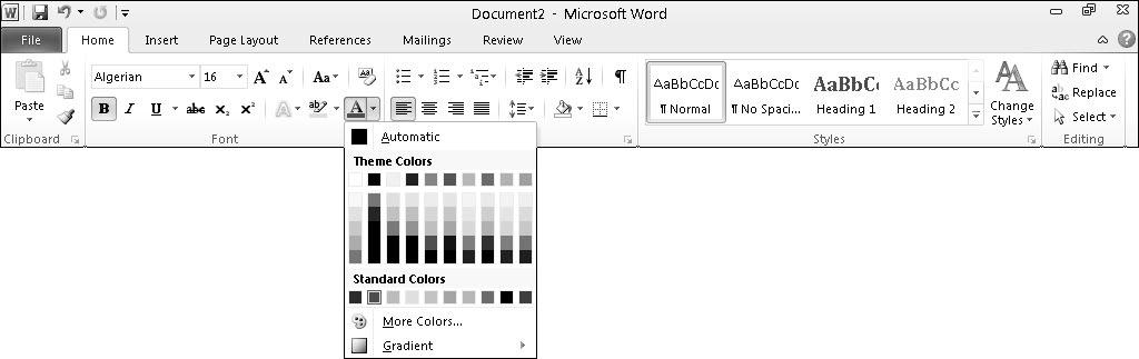 24 Part I: Getting to Know Microsoft Office 2010 Figure 1-12: The two types of one-click icons. Bold Replace Figure 1-13: A typical menu icon on the Home tab in Word.