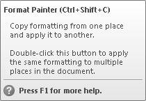 26 Part I: Getting to Know Microsoft Office 2010 ScreenTips provide the following information: The official name of the command (which is Format Painter in Figure 1-16) The equivalent keystroke