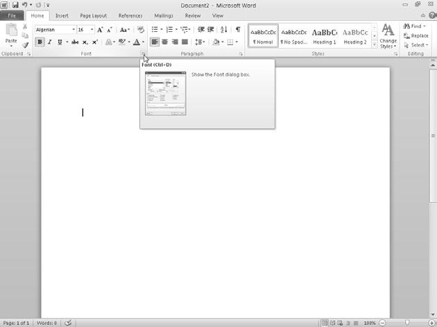Chapter 1: Introducing Microsoft Office 2010 27 Figure 1-17: The Show Dialog Box appears in many grouped commands on the Ribbon.