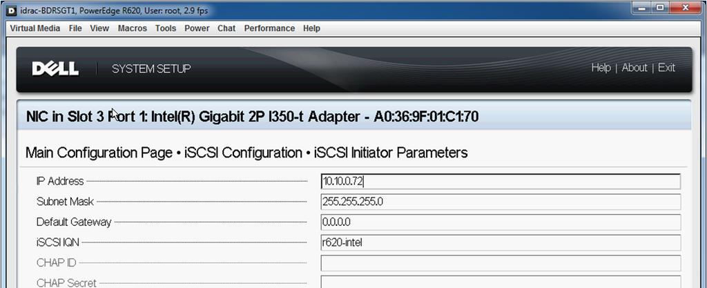 10. Select iscsi Initiator Parameters. Figure 12 Intel i350-t iscsi Initiator Parameters 11.