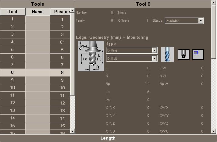 16.2 Tool table The CNC offers two tool tables. Use the following softkeys to select each one of them.