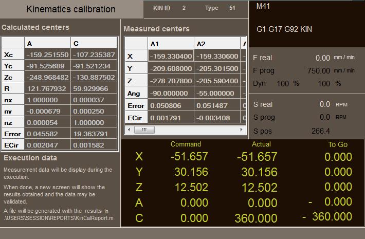 24.1.2 Page 2. Page to display the captured position values (coordinates). The CNC displays this page when the calibration process begins.