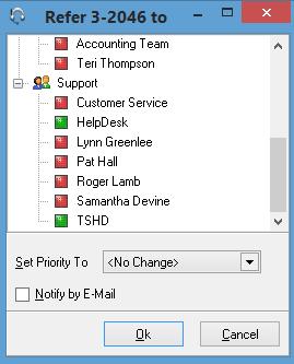 If I was unable to provide a solution for our caller, I could have also used the REFER option. This displays a list of all configured Users and Departments.