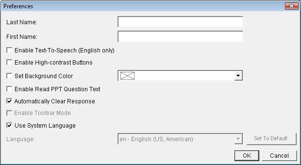 Setting up Preferences Automatically Clear Response The Automatically Clear Response option is selected by default.