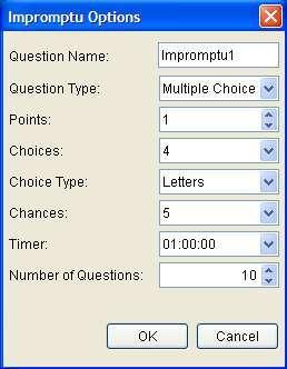 Most of the options can be left as is on this window but it is recommended to set the Timer. Note: if you have more than one question type, select Short Answer for the question type.