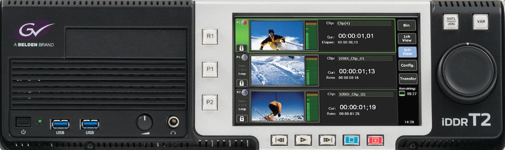 The T2 from Grass Valley, a Belden Brand, is a complete and self-contained SD and HD audio/video playout center.