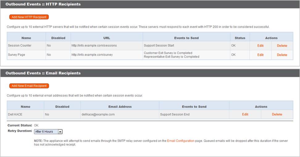 Outbound Events: Set Events to Trigger Messages You can configure your Bomgar Appliance to send messages to an HTTP server or to an email address when different events are triggered.