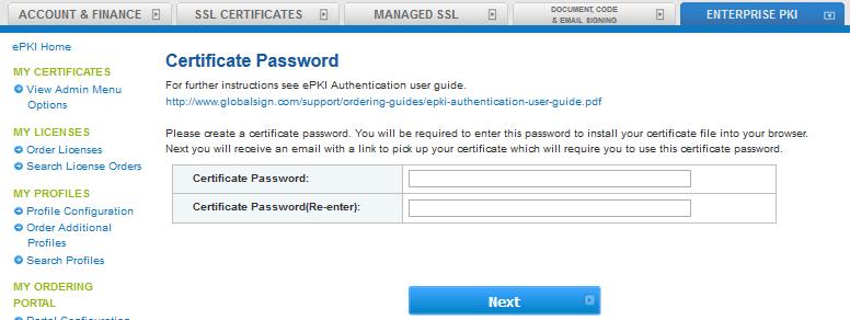 Click on the certificate pick up URL in order to start installing your certificate.