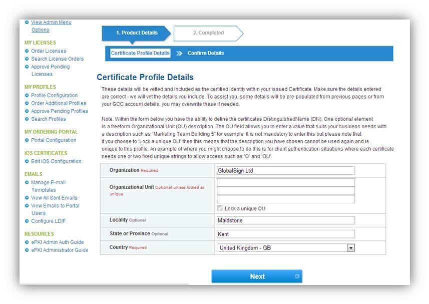 You can create multiple profiles in a single EPKI account, should you have multiple offices, parent or subsidiary companies that require certificates.