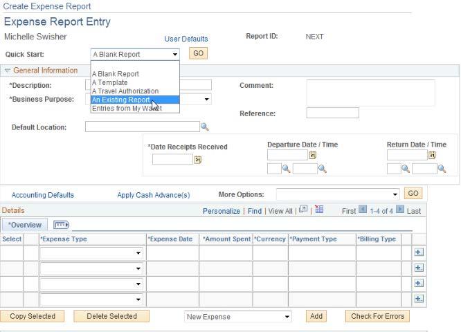 31. Following search page will be displayed with all the available expense reports.