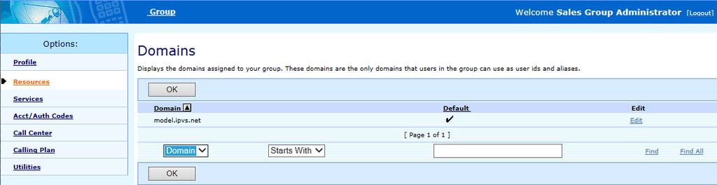 Use the Group Domains Users page to list the users assigned to a domain.