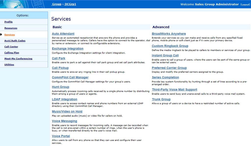 CHAPTER 16 SERVICES MENU This chapter contains sections that correspond to each item on the Group - Services menu page.