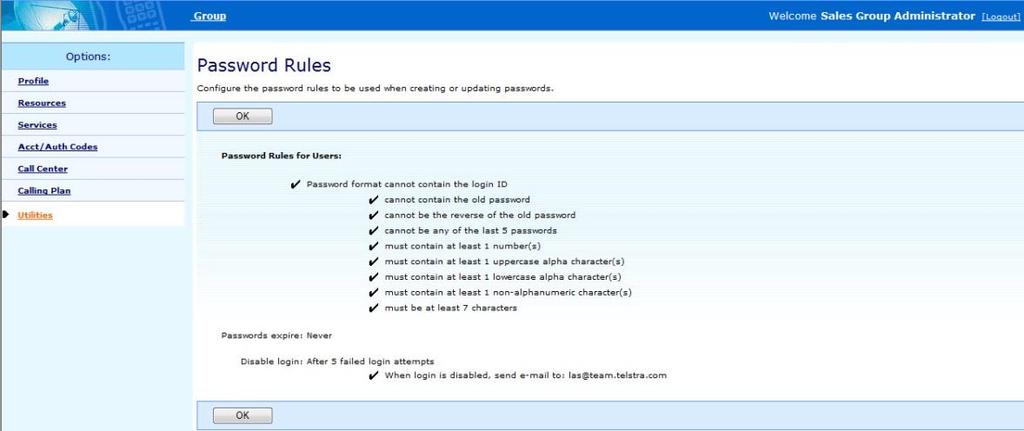 7 PASSCODE RULES List or Set Voice Portal Passcode Rules for Users Use the Group Utilities - Passcode Rules page to