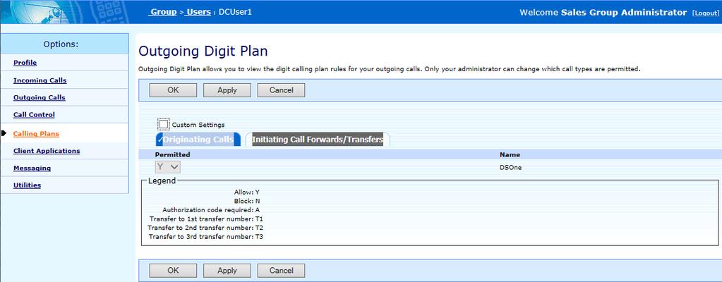 OUTGOING DIGIT PLAN Use the User Outgoing Digit Plan page to configure or change the outgoing calling restrictions for digit plans for a selected user.