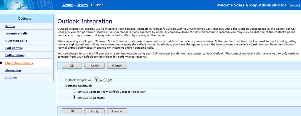 Outlook Integration enables you to integrate your personal contacts in Microsoft Outlook with your Telstra Telephony Toolbar.