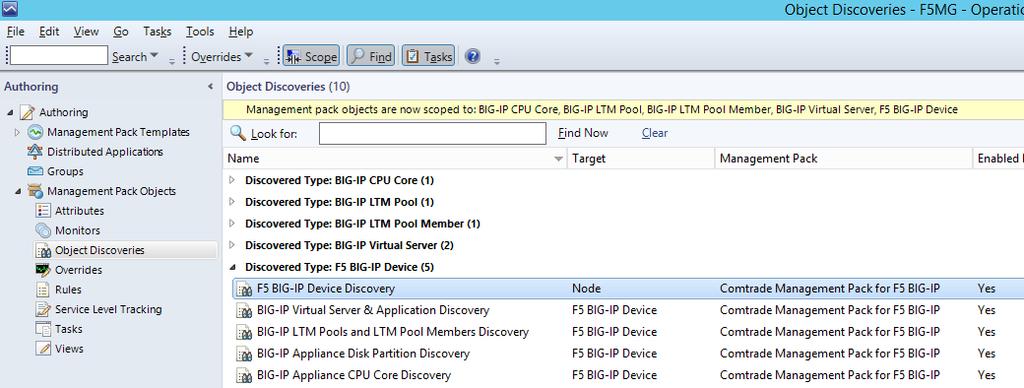 Figure 3. F5 BIG-IP Device Discovery 3. Check whether Comtrade SCOM Data Collector for F5 BIG-IP is installed on all required nodes. Refer to 2.