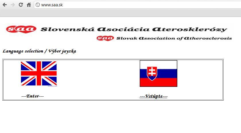 Obr. 4 Screenshot webovej stránky Slovenskej asociácie aterosklerózy, ktorý demonštruje neefektívne využitý priestor na internete, nevhodne zvolené písmo stránky, a nakoniec i prevedenie loga.