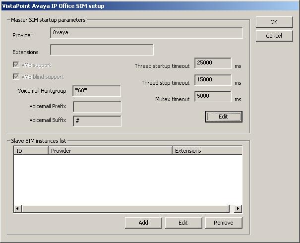 8. In the VistaPoint Avaya IP Office SIM setup window,
