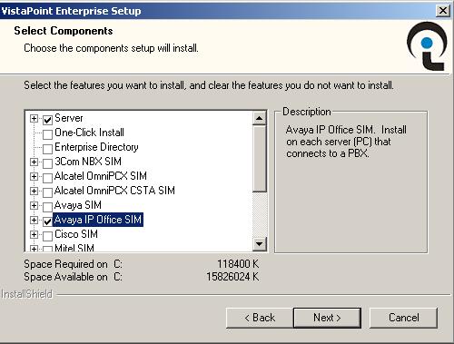 5. In the Select Components window that appears, check Server, Avaya IP Office SIM and click Next. 6. In the Review settings before copying files window that appears, click Next. 7.