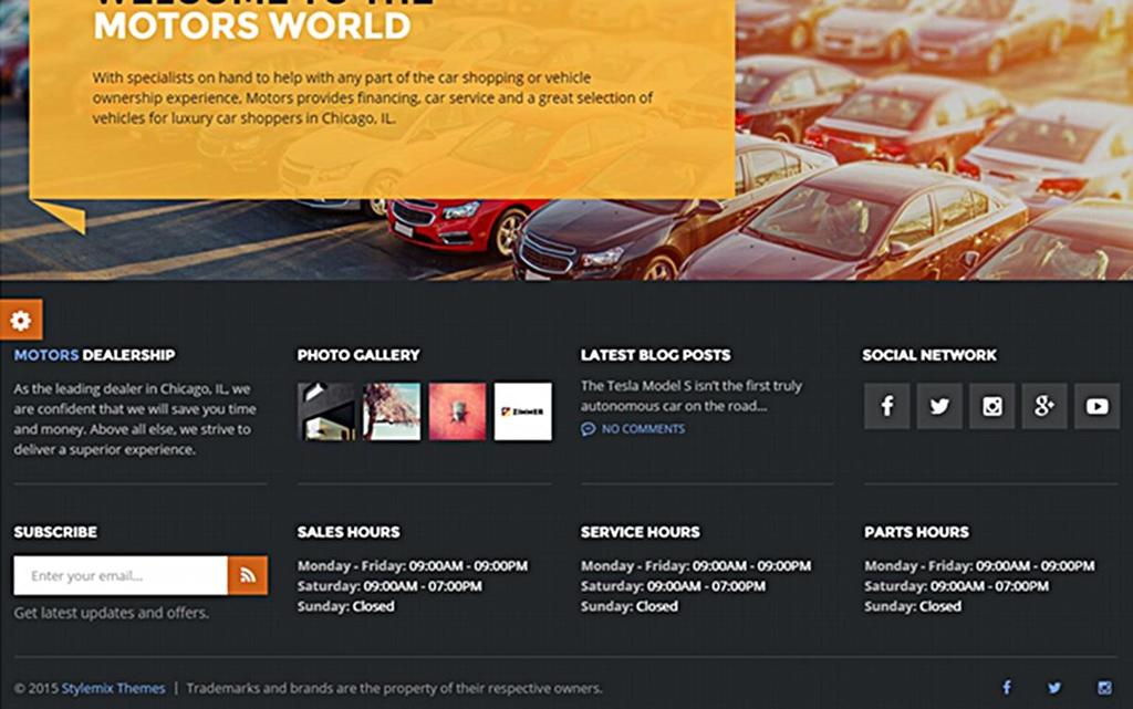 Motors Theme User Manual Setting Up your Website Setting Up the Footer You can customize the look-and-feel of the Footer. You can have up to four widget areas in your footer.