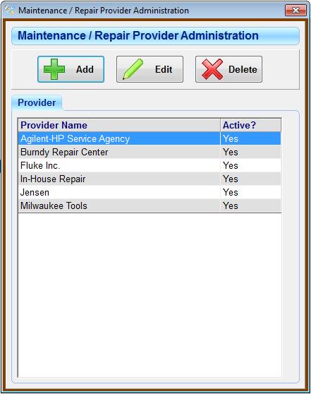 MAINTENANCE/REPAIR PROVIDER ADMINISTRATION (PRO AND CONTRACTOR EDITION ONLY) A simple Maintenance / Repair Provider screen allows you to standardize the name of each provider who services your
