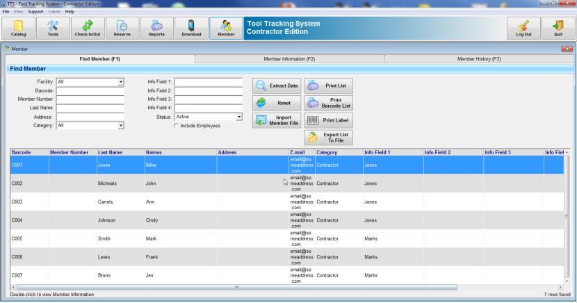 The first tab is used to view members/jobs, print a list of member/jobs, and print member/job labels.