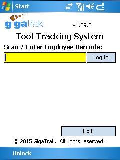 If the barcode matches an employee in the data file, the employee name will appear under the scan box, and buttons for the application functions will appear.