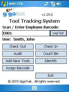 To change the user barcode, select Log Out and enter in a different employee barcode.